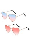PLABBDPL Lunettes de Soleil Coeur Hippie Lunettes 2Pcs de Soleil des Années 70 Lunettes de Soleil Hippie à Monture Métallique