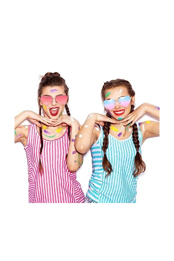 PLABBDPL Lunettes de Soleil Coeur Hippie Lunettes 2Pcs de Soleil des Années 70 Lunettes de Soleil Hippie à Monture Métallique