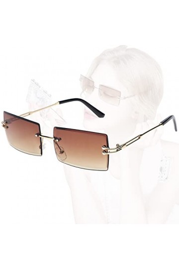AWYY Lunettes de Soleil Sans Monture Café, Lunettes de Soleil Rectangulaires Sans Monture Marron, Lunettes de Soleil Teintées