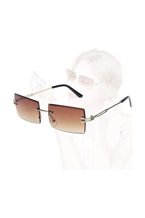 AWYY Lunettes de Soleil Sans Monture Café, Lunettes de Soleil Rectangulaires Sans Monture Marron, Lunettes de Soleil Teintées