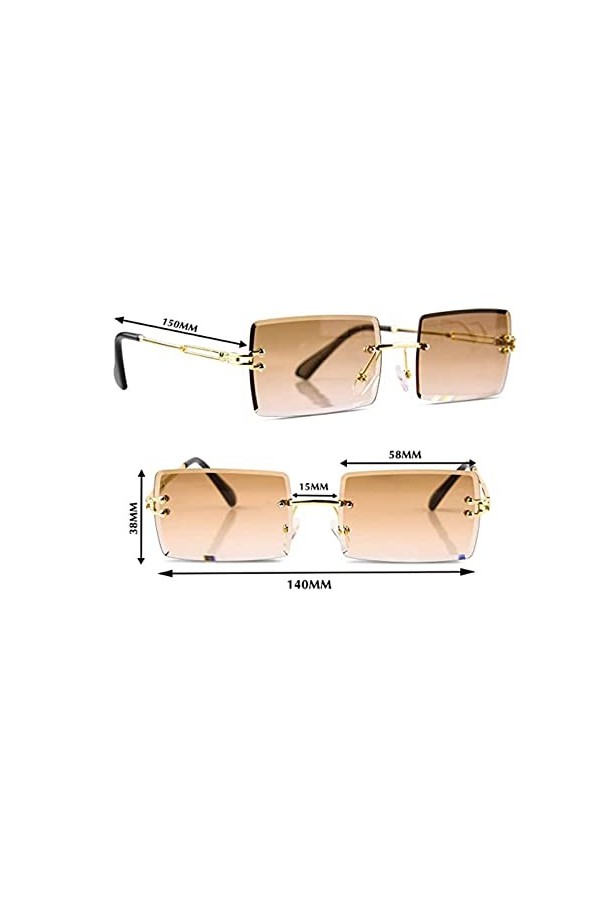 AWYY Lunettes de Soleil Sans Monture Café, Lunettes de Soleil Rectangulaires Sans Monture Marron, Lunettes de Soleil Teintées