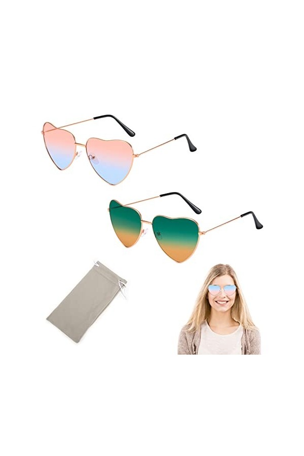 BAOSROY Lunettes Soleil Coeur,Lunette de Soleil Hippie,Lunette Soleil Coeur Femme,Lunettes de Soleil Hippie Coeur,Lunettes So