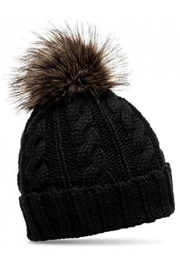 Caspar MU104 Bonnet tricoté avec pompon en fausse fourrure, Couleur:noir, Taille:Taille unique