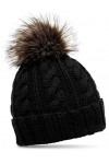 Caspar MU104 Bonnet tricoté avec pompon en fausse fourrure, Couleur:noir, Taille:Taille unique