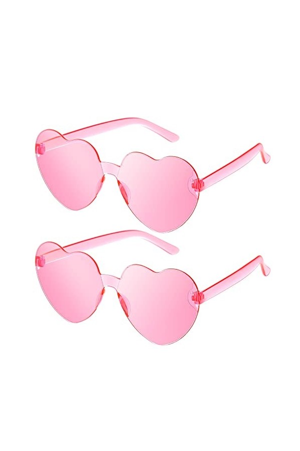 Weewooday 2 Paires Lunettes de Soleil Coeur sans Monture Colorées sans Cadre
