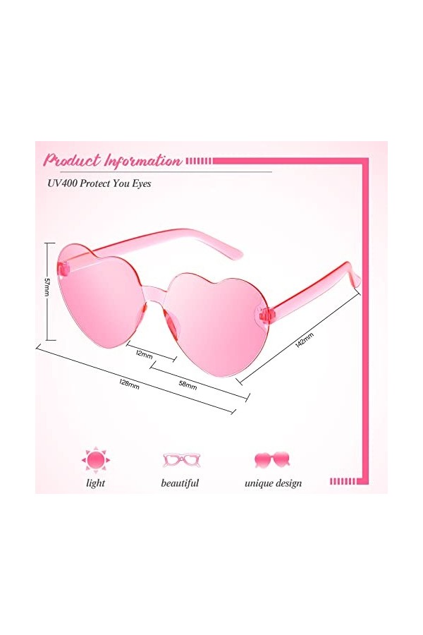 Weewooday 2 Paires Lunettes de Soleil Coeur sans Monture Colorées sans Cadre