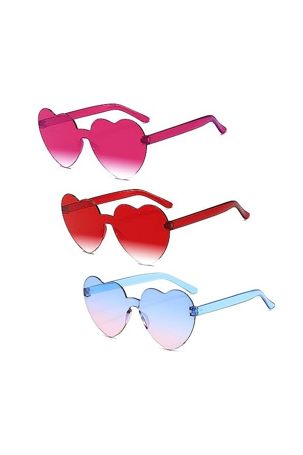 YUDANSI Lot de 3 lunettes de soleil en forme de cœur - Protection UV400 - Lunettes de soleil en forme de cœur - Lunettes de s