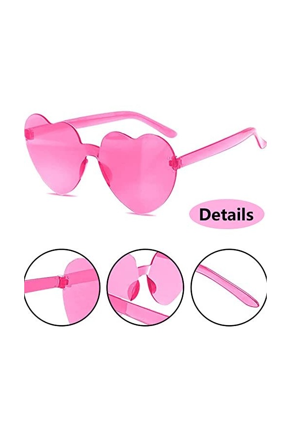 Lunettes de Soleil en Forme de Coeur,Lunettes de Soleil Coeur Sans Monture,Lunettes de Soleil Cœur de Fête de Carnaval,Hippie