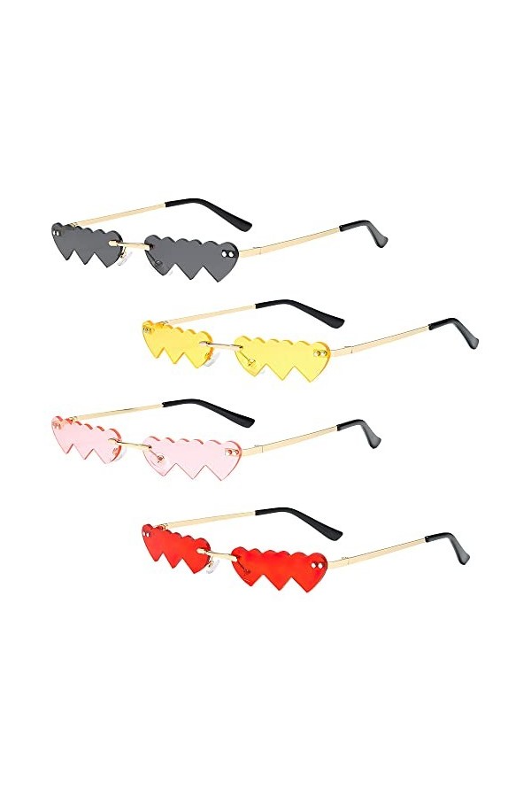 Lotvic Lunettes de Soleil Coeur, 4 Paires Lunettes de Soleil Coeur Flamme, Lunettes de Soleil Coeur Rétro pour Femme, Lunette