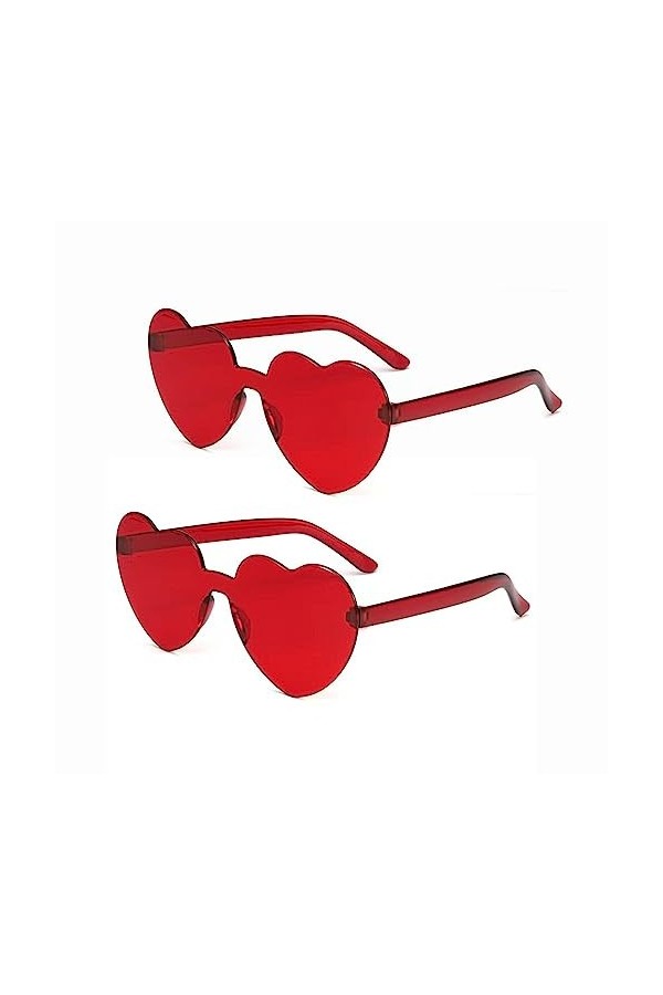 LJFEA Lunettes de Soleil en Forme de Coeur, Lunettes Parti de Soleil Hippie Lunettes de Soleil Rouge en Forme de Cœur sans Mo