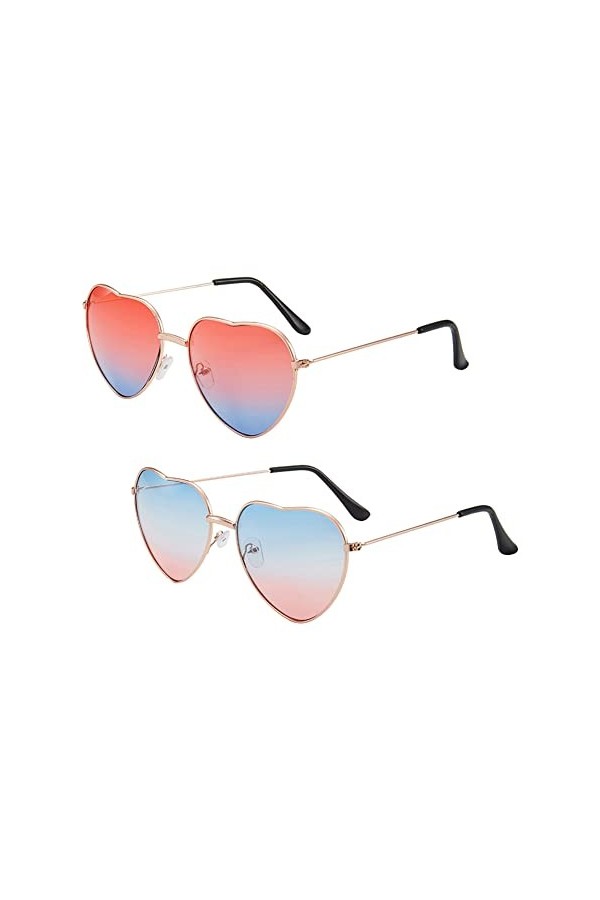 BASTOUR Hippie Lunettes de soleil en forme de cœur pour femme, lunettes hippie, lunettes de soleil, costume hippie, monture e