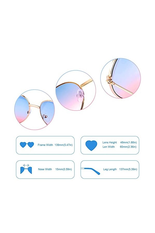 BASTOUR Hippie Lunettes de soleil en forme de cœur pour femme, lunettes hippie, lunettes de soleil, costume hippie, monture e