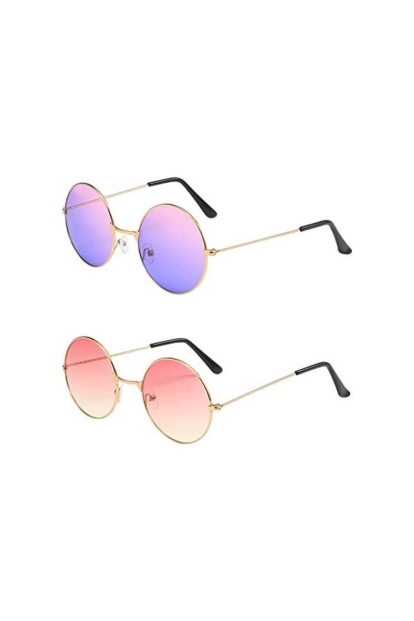 Lunettes de Soleil Rondes Hippie, Lunettes de Soleil Hippie Colorées Rétro, Lunettes Rondes Hippie Colorées Rétro, Lunettes F