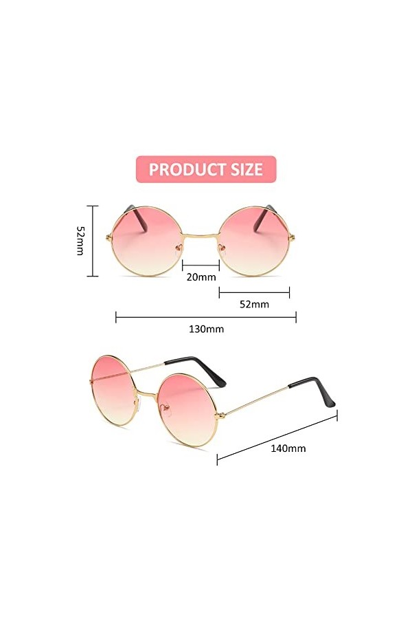 Lunettes de Soleil Rondes Hippie, Lunettes de Soleil Hippie Colorées Rétro, Lunettes Rondes Hippie Colorées Rétro, Lunettes F