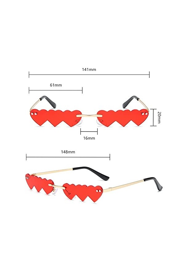 Lunettes de soleil en forme de cœur, lunettes de soleil en forme de cœur sans bordure, lunettes de soleil en forme de cœur, l