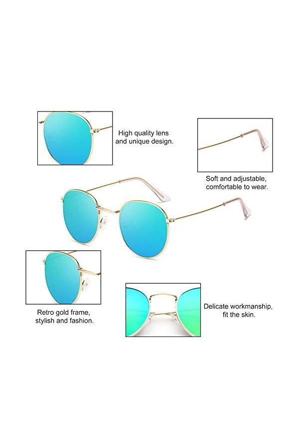 Hilloly Des Lunettes Soleil,Lunettes Rétro Lunettes,Style Rue Lentille Plate Ronde Lunettes Soleil,Convient à Toutes les Form