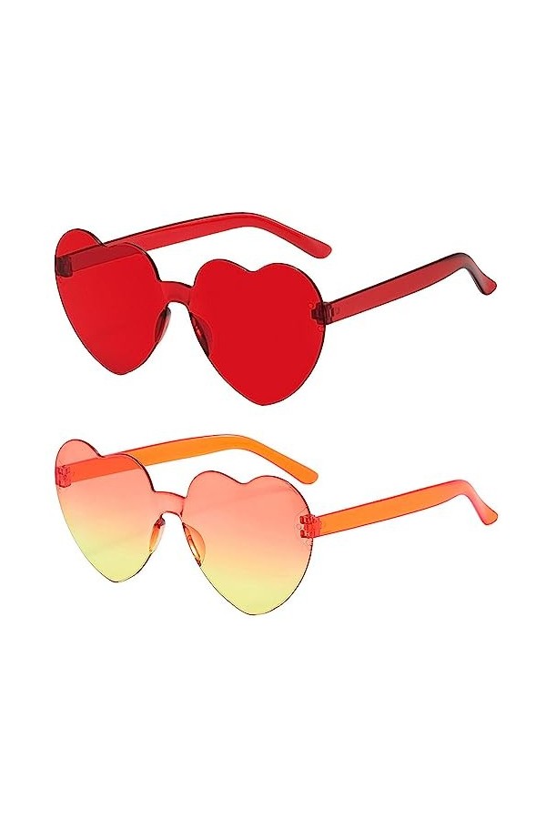 AIBAOBAO 2 Paires de Lunettes Soleil Sans Monture en Forme Coeur Lunettes, Lunettes de soleil transparentes Couleur bonbon po
