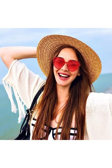 AIBAOBAO 2 Paires de Lunettes Soleil Sans Monture en Forme Coeur Lunettes, Lunettes de soleil transparentes Couleur bonbon po