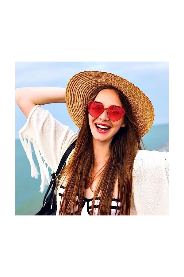 AIBAOBAO 2 Paires de Lunettes Soleil Sans Monture en Forme Coeur Lunettes, Lunettes de soleil transparentes Couleur bonbon po