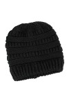 Lamdgbway Femmes Tricoté Chapeau Hiver Beanie Étendue Câble Prêle Bun Bonnet Noir