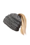 Lamdgbway Femmes Tricoté Chapeau Hiver Beanie Étendue Câble Prêle Bun Bonnet Noir