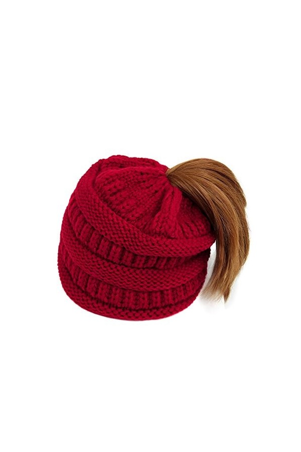 Lamdgbway Femmes Tricoté Chapeau Hiver Beanie Étendue Câble Prêle Bun Bonnet Noir