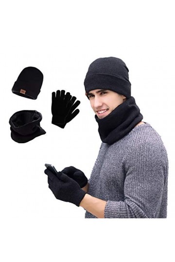 Neusky Bonnets, écharpe et gants, en tricot chaud, lot de 3, pour lhiver, Lot de 3 - Noir, taille unique