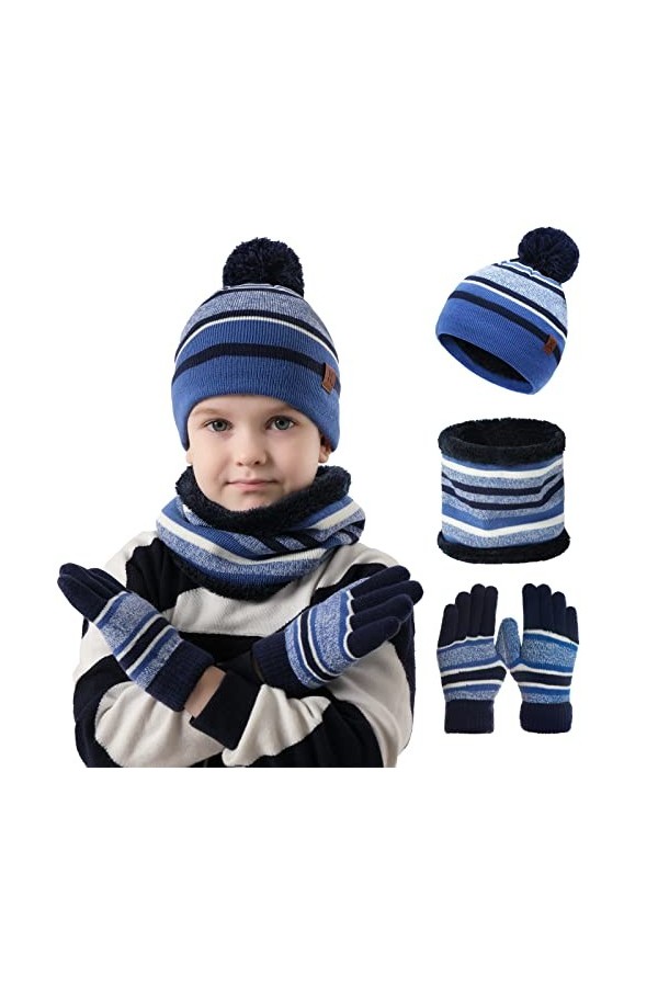 Neusky Bonnets, écharpe et gants, en tricot chaud, lot de 3, pour lhiver, Lot de 3 - Noir, taille unique