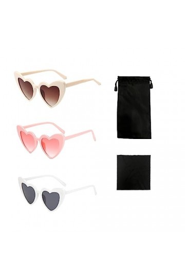 LSYYSL 3pcs lunettes de soleil rétro en forme de coeur avec 1pc tissu de lunettes noir et 1pcs sac de rangement pour lunettes