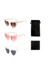 LSYYSL 3pcs lunettes de soleil rétro en forme de coeur avec 1pc tissu de lunettes noir et 1pcs sac de rangement pour lunettes