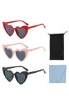 LSYYSL 3pcs lunettes de soleil rétro en forme de coeur avec 1pc tissu de lunettes noir et 1pcs sac de rangement pour lunettes