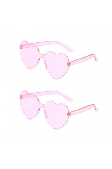 TSUWNO Lot de 2 Lunettes de Soleil Hippie en Forme de Cœur sans Monture - Rose et Transparents, Idéales pour lété !