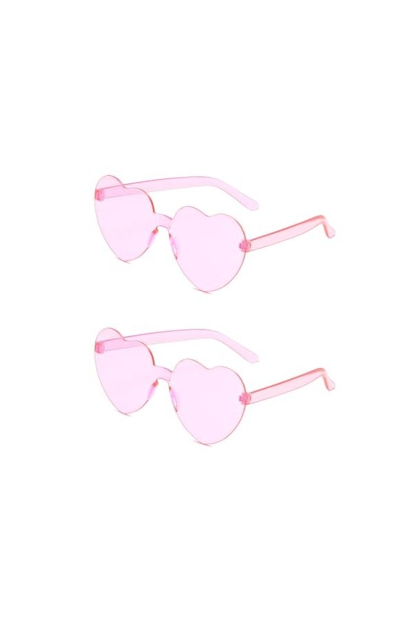 TSUWNO Lot de 2 Lunettes de Soleil Hippie en Forme de Cœur sans Monture - Rose et Transparents, Idéales pour lété !