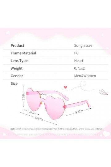 TSUWNO Lot de 2 Lunettes de Soleil Hippie en Forme de Cœur sans Monture - Rose et Transparents, Idéales pour lété !