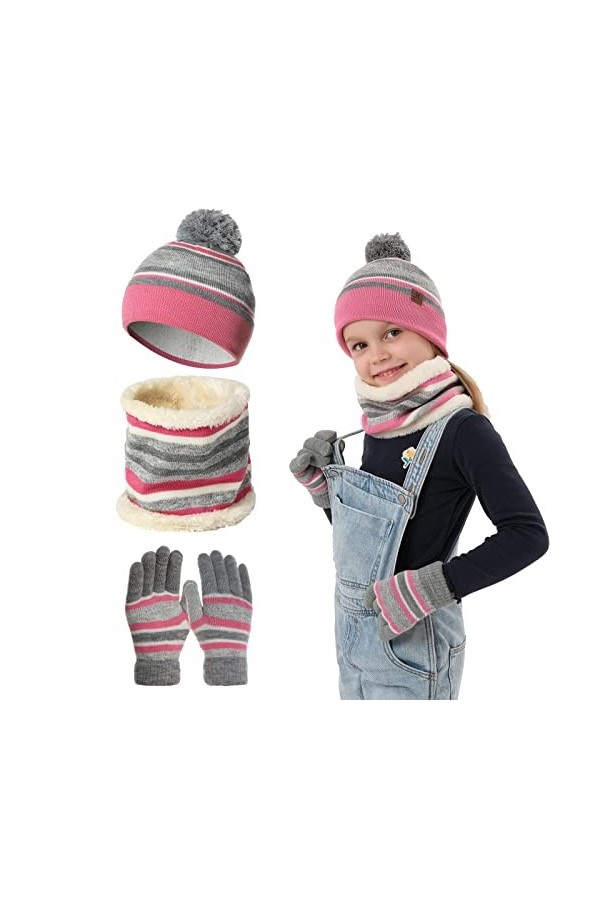Neusky Bonnets, écharpe et gants, en tricot chaud, lot de 3, pour lhiver, Lot de 3 - Noir, taille unique