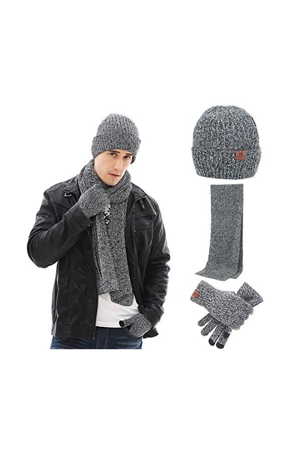 Neusky Bonnets, écharpe et gants, en tricot chaud, lot de 3, pour lhiver, Lot de 3 - Noir, taille unique