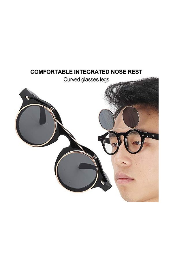 Lunettes de soleil à bascule, Lunettes de soleil à bascule de style punk Lunettes de soleil vintage en matière plastique Lune