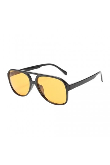  Lunettes de soleil rondes classiques pour homme et femme, nuances vintage, grand cadre en plastique, jaune, Taille unique