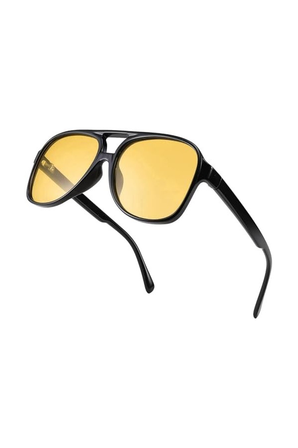  Lunettes de soleil rondes classiques pour homme et femme, nuances vintage, grand cadre en plastique, jaune, Taille unique