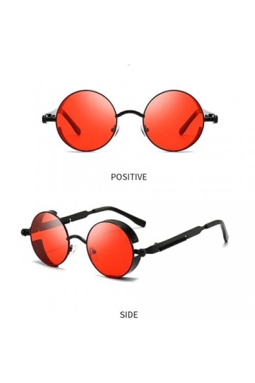 KITPIPI Lunettes de soleil vintage steampunk rouges rondes punk alliage métal rétro nuances hommes femmes lunettes de soleil,