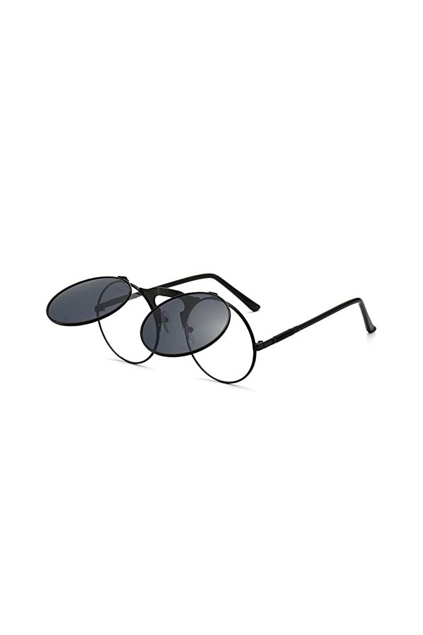 KITPIPI Steampunk Lunettes de soleil rétro rondes en métal pour homme et femme Punk Double lentille Lunettes de soleil circul