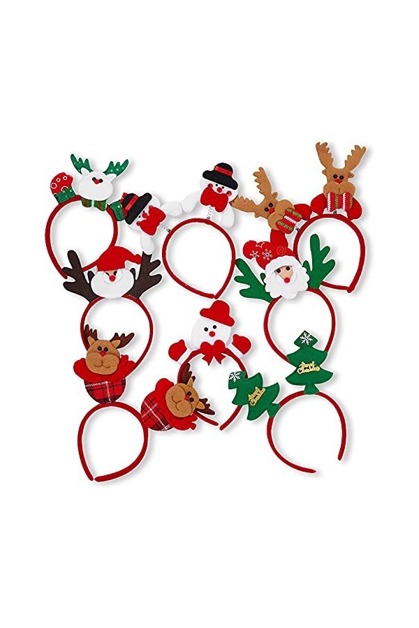 THE TWIDDLERS 8 Serre-Tête de Noël pour Enfants & Adultes - Père Noël, Bonhomme de Neige, Renne, Sapin - Solide & Confortable