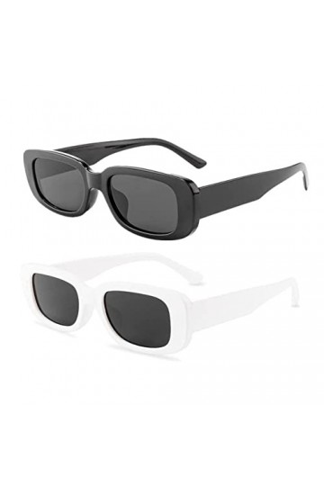 Petites lunettes de soleil rectangulaires vintage pour femme - UV400, blanc/noir