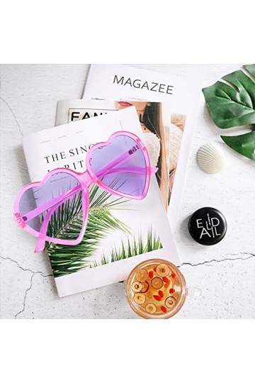 Vklopdsh Lunettes de soleil rétro surdimensionnées en forme de cœur des années 90 pour femmes et filles violet , violet