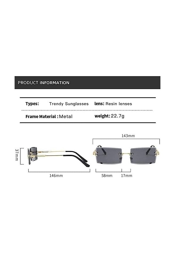 ROBAUN Lunettes de soleil à coupe sans monture pour femme, dégradé carré à la mode, lunettes de soleil rétro, petites lunette