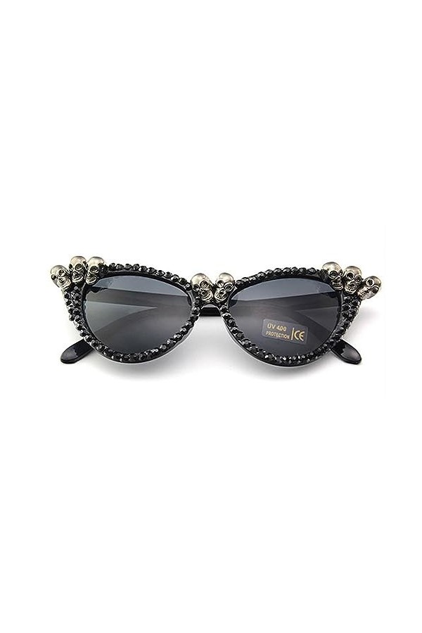 QILTON Lunettes de soleil gothiques en forme de tête de mort pour femme avec strass et strass pour Halloween vintage R9E1