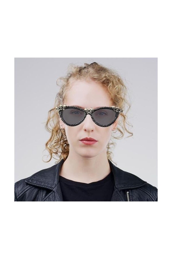 QILTON Lunettes de soleil gothiques en forme de tête de mort pour femme avec strass et strass pour Halloween vintage R9E1
