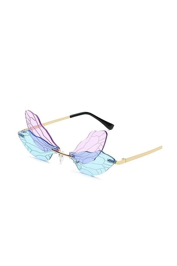 Cikiki Lunettes de soleil libellules sans monture en forme daile de libellule pour femmes/hommes lunettes de soleil irréguli