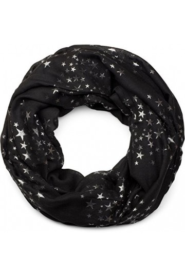 styleBREAKER écharpe snood avec motif imprimé détoiles métalliques scintillantes un peu partout, écharpe, toile, pour femmes