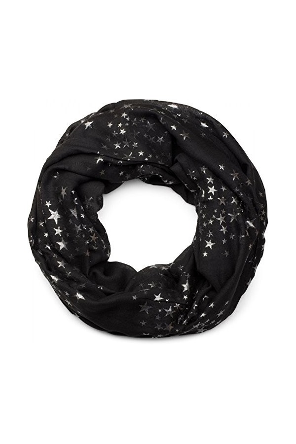styleBREAKER écharpe snood avec motif imprimé détoiles métalliques scintillantes un peu partout, écharpe, toile, pour femmes